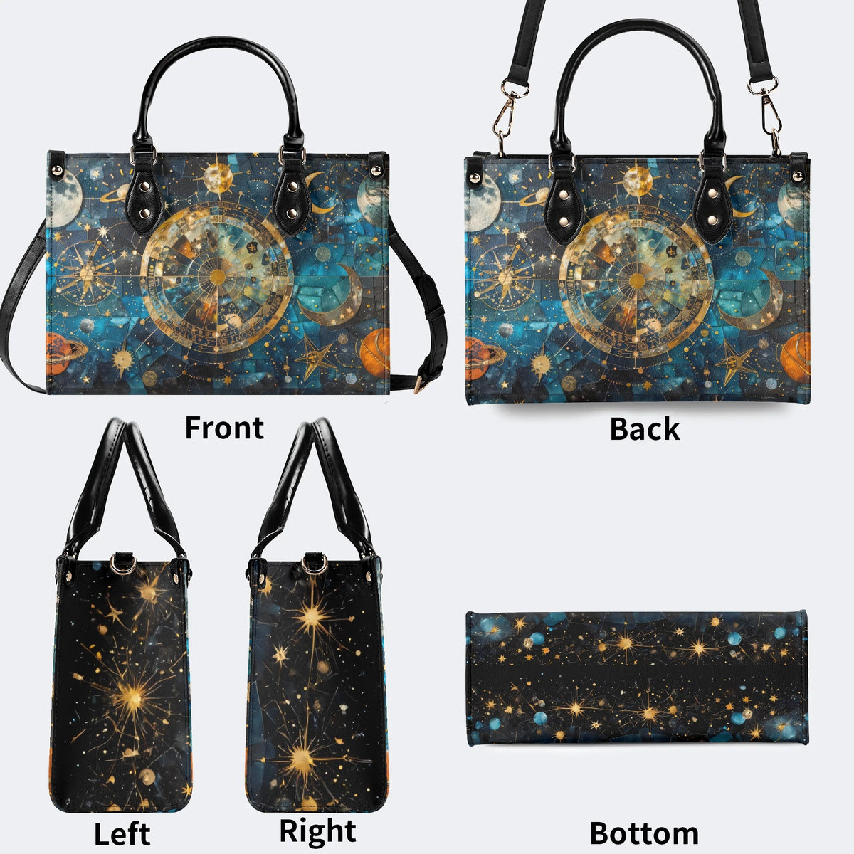Mystical Astrological Symbols Print - Leather Handbag