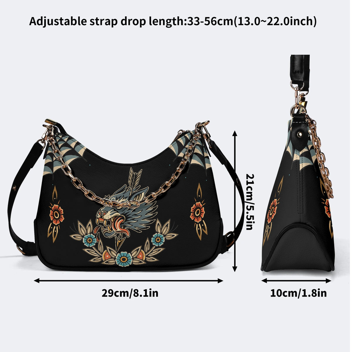 Wolf Vintage Print - Leather Crossbody Bag