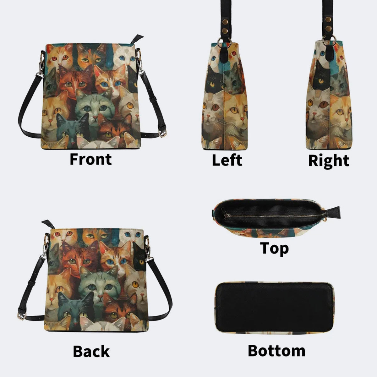 Artistic Cats Print - Bucket Bag