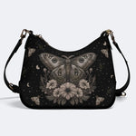 Retro Dark Moth Print - Leather Crossbody Bag