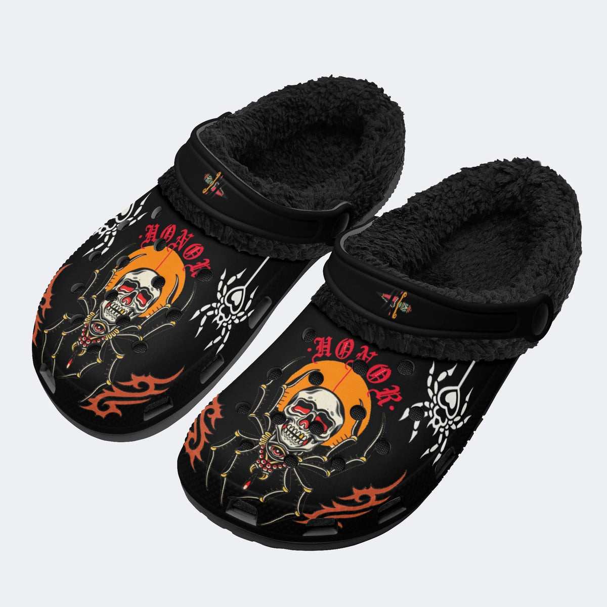 Skull Spider Print - Fur Lined Slippers/Sandals