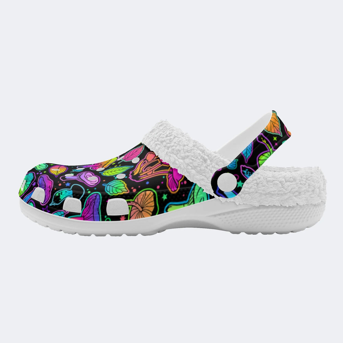 Psychedelic Colors Mushrooms Print - Fur Lined Slippers/Sandals