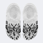 Retro Moth Floral Print - Fur Lined Slippers/Sandals