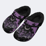 Gothic Bat Moon Spider Web Purple Flame - Fur Lined Slippers/Sandals