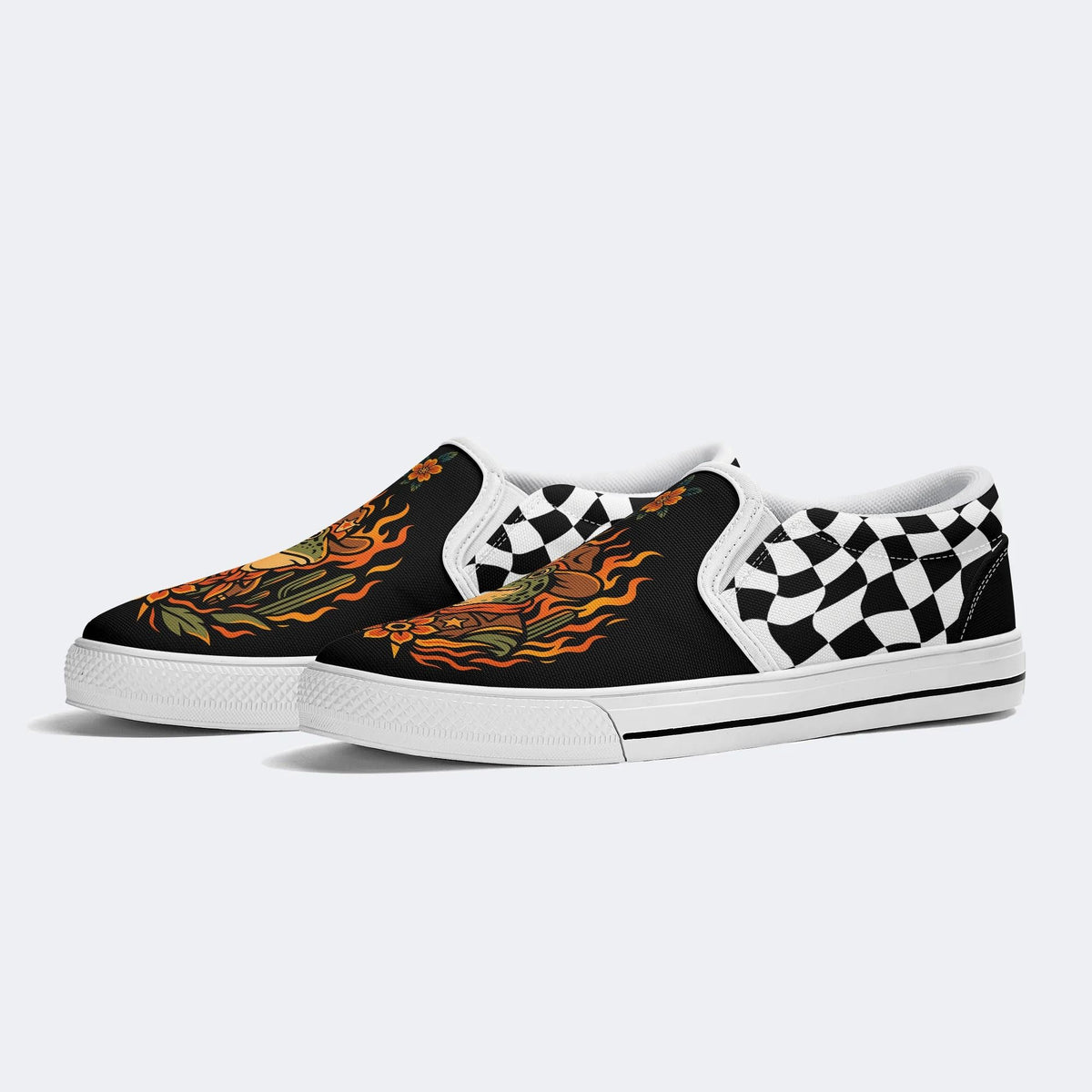 Flame Cowboy Frog Print - Slip On Shoes