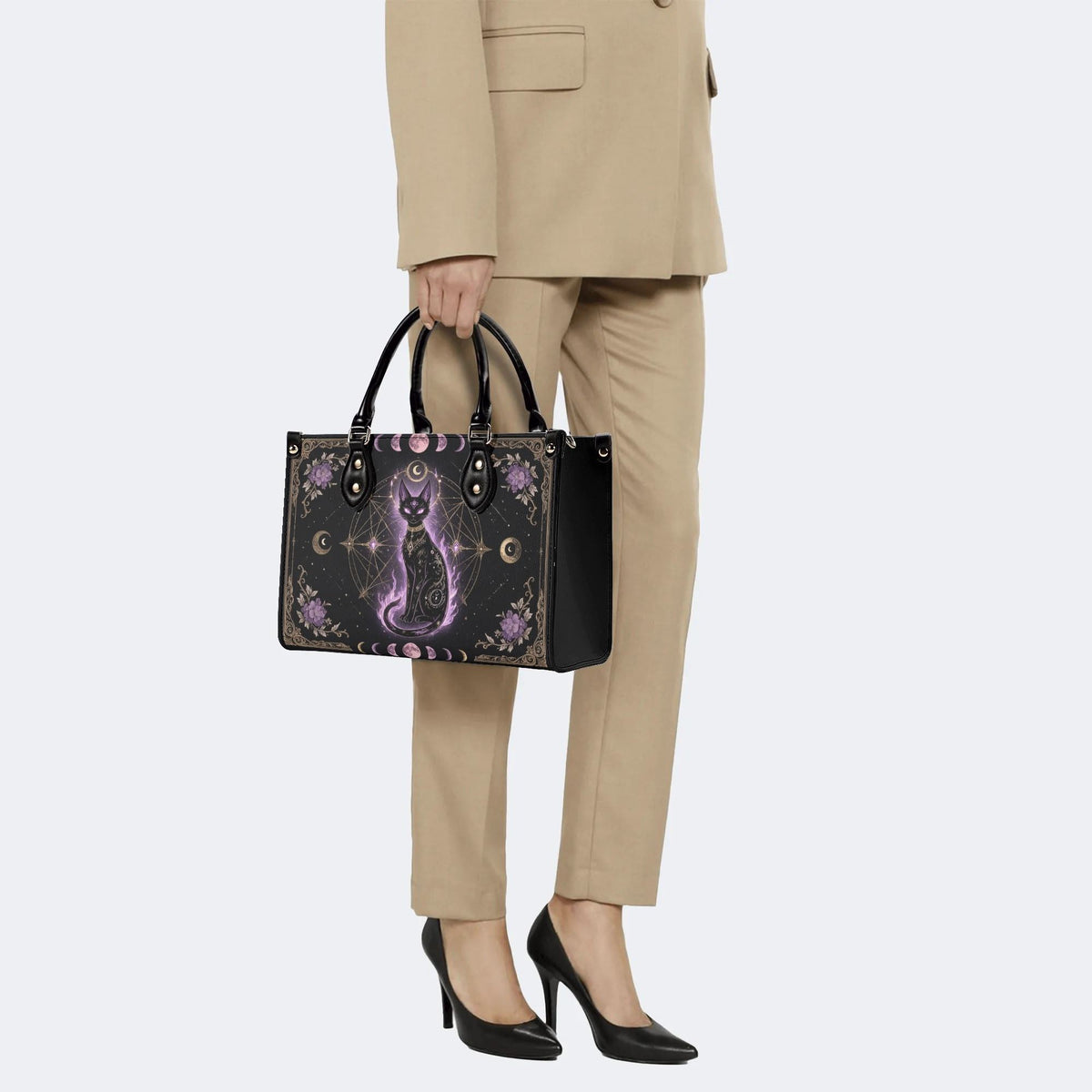 Celestial Black Cat Print Handbag Factory Direct Sales