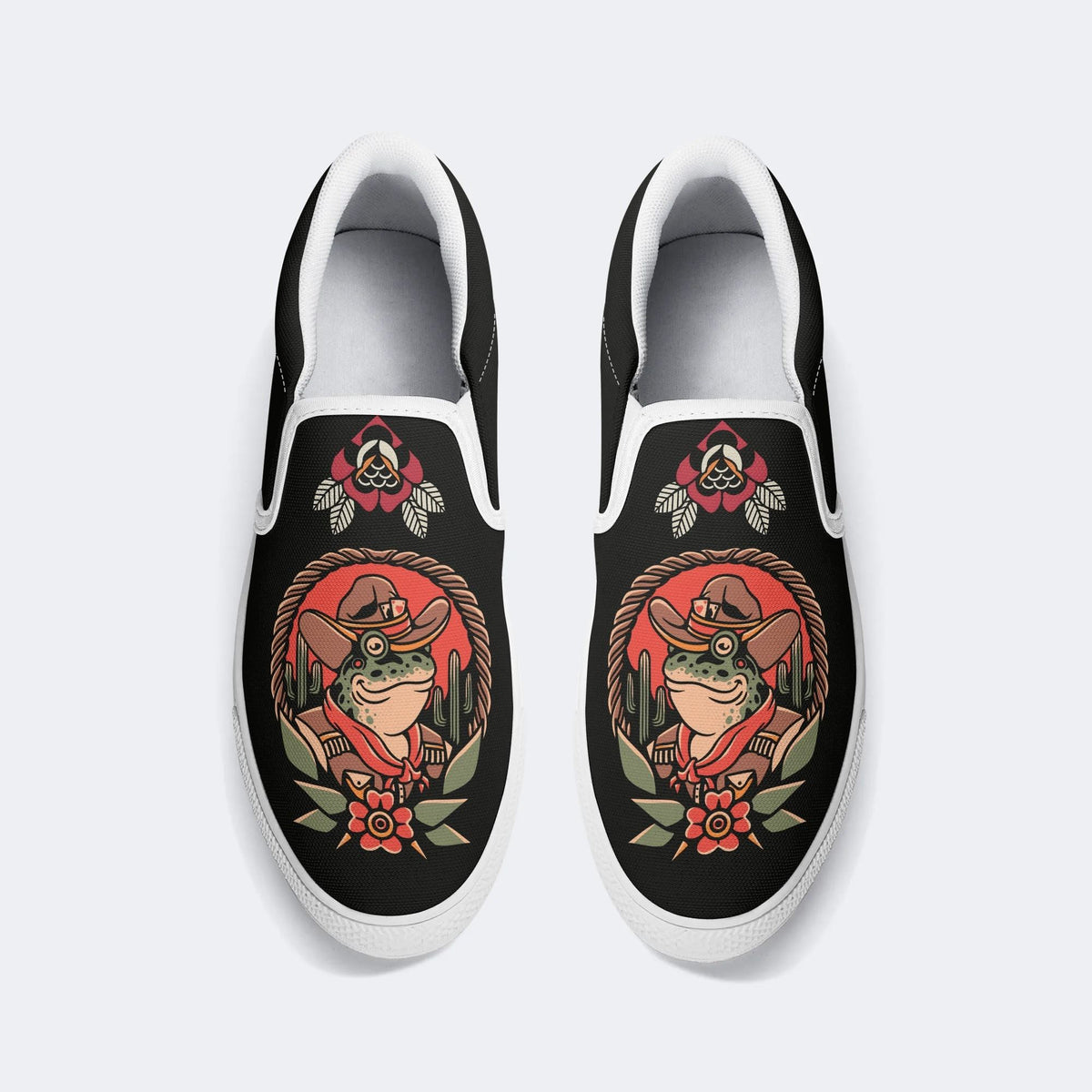 Cowboy Frog Print - Slip On Shoes