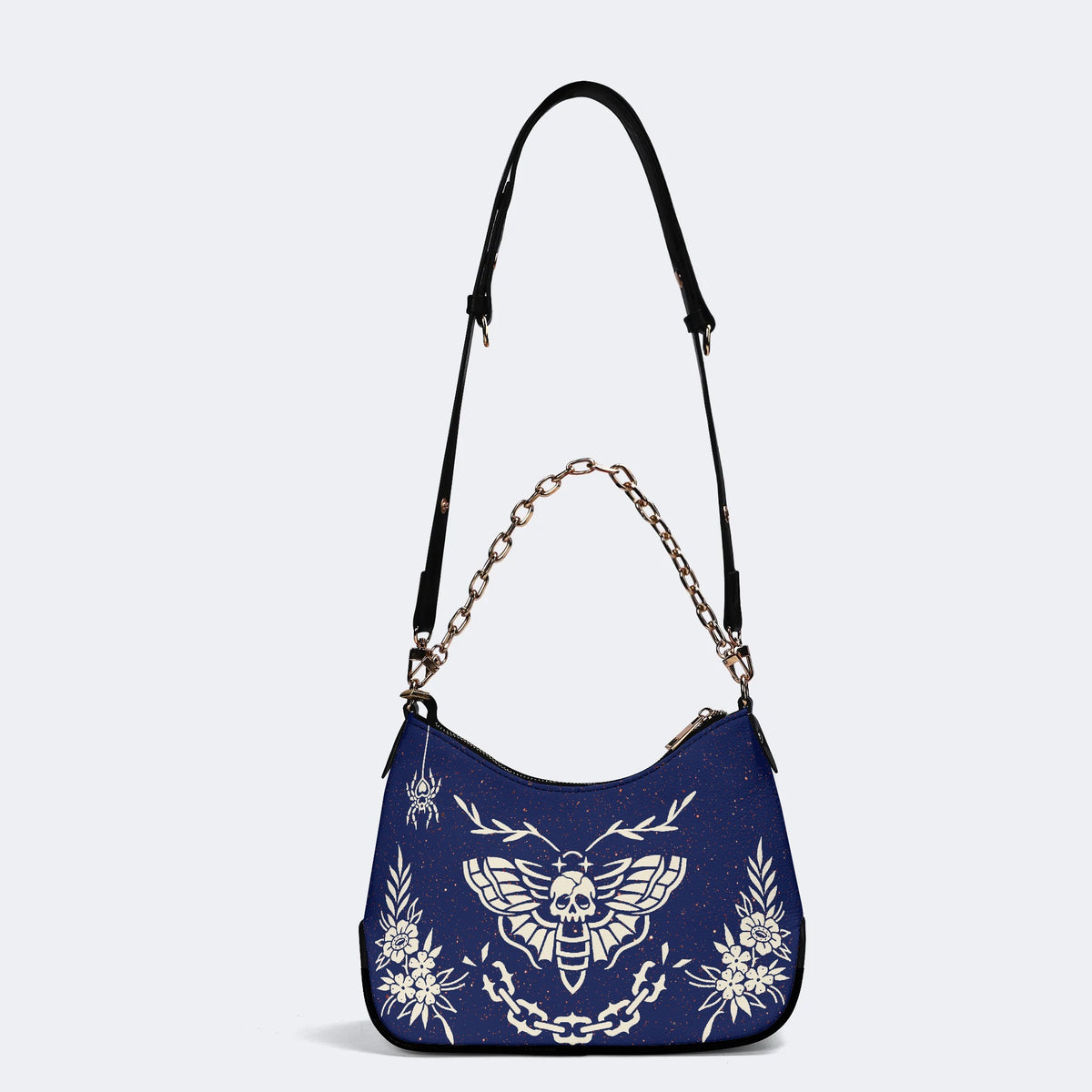 Classic Death Moth Vintage Print - Leather Crossbody Bag