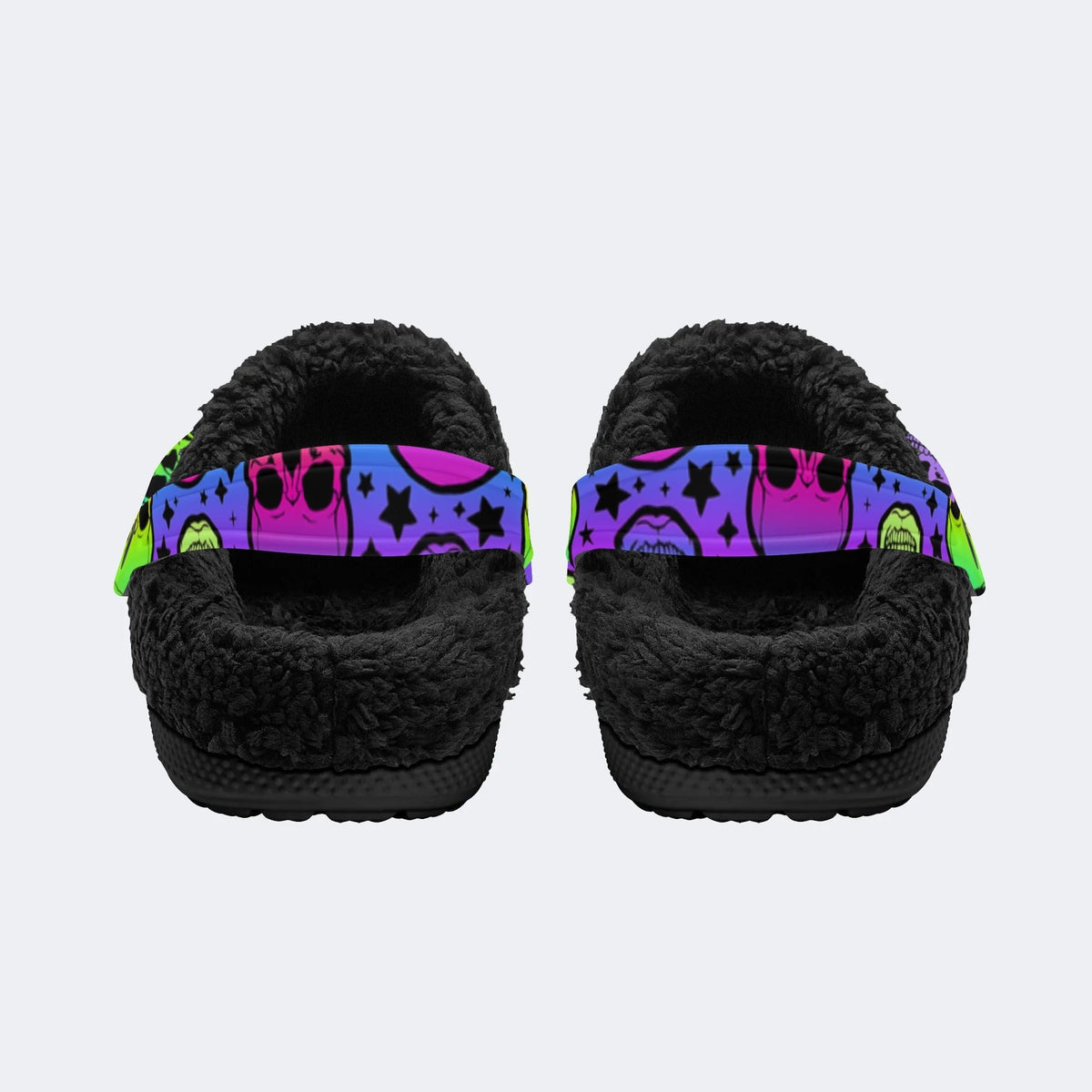 Bright Skulls&Stars Print- Fur Lined Slippers/Sandals