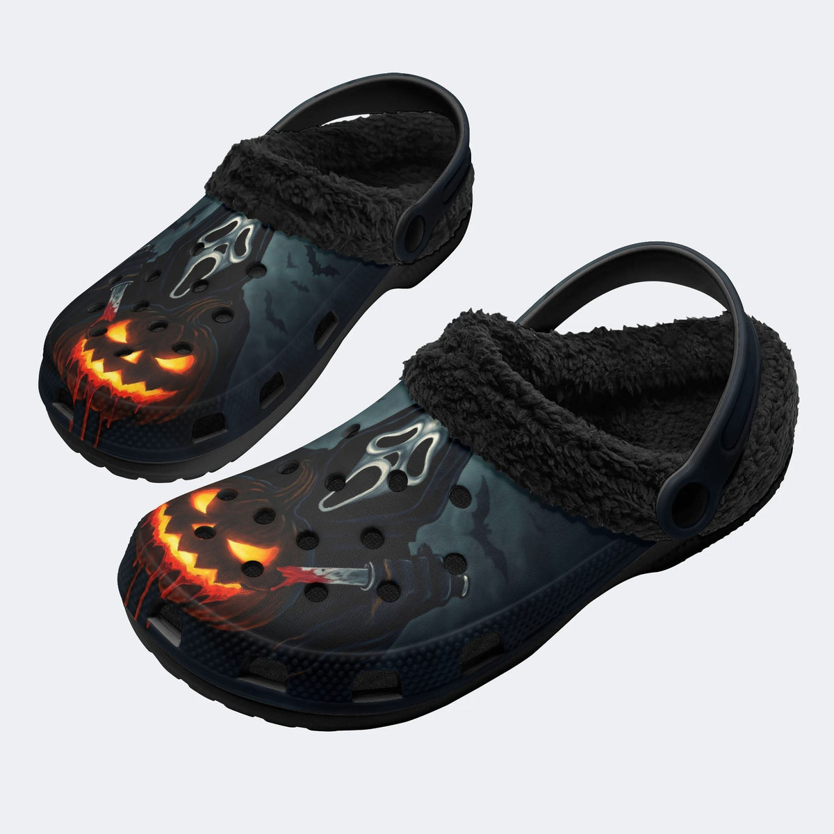 Spooky Ghostface Pumpkin - Fur Lined Slippers/Sandals