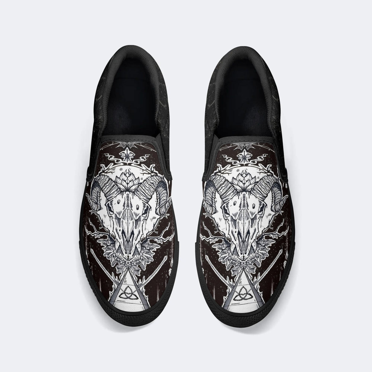 Unisex Horror Goat Skull Print - Slip On Shoes