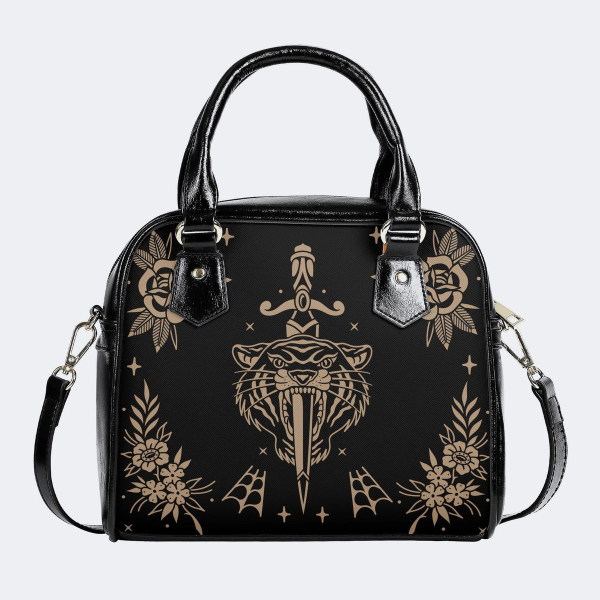 Old School Tiger Print - Leather Shoulder Handbag