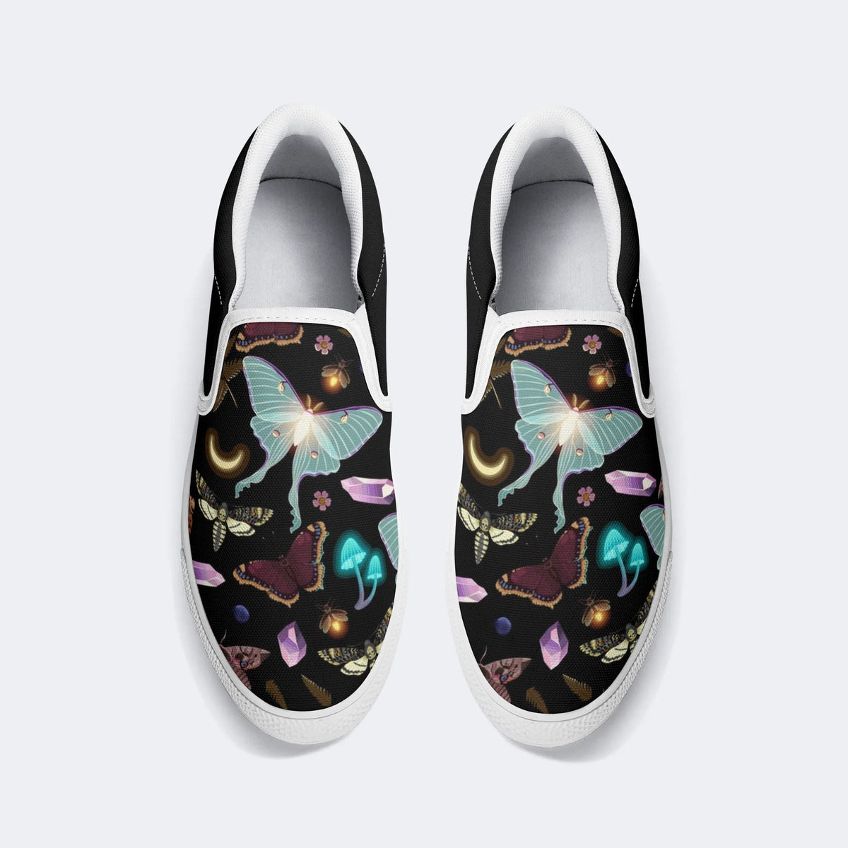 Fluorescent Moth And Botanical Print - Slip On Shoes