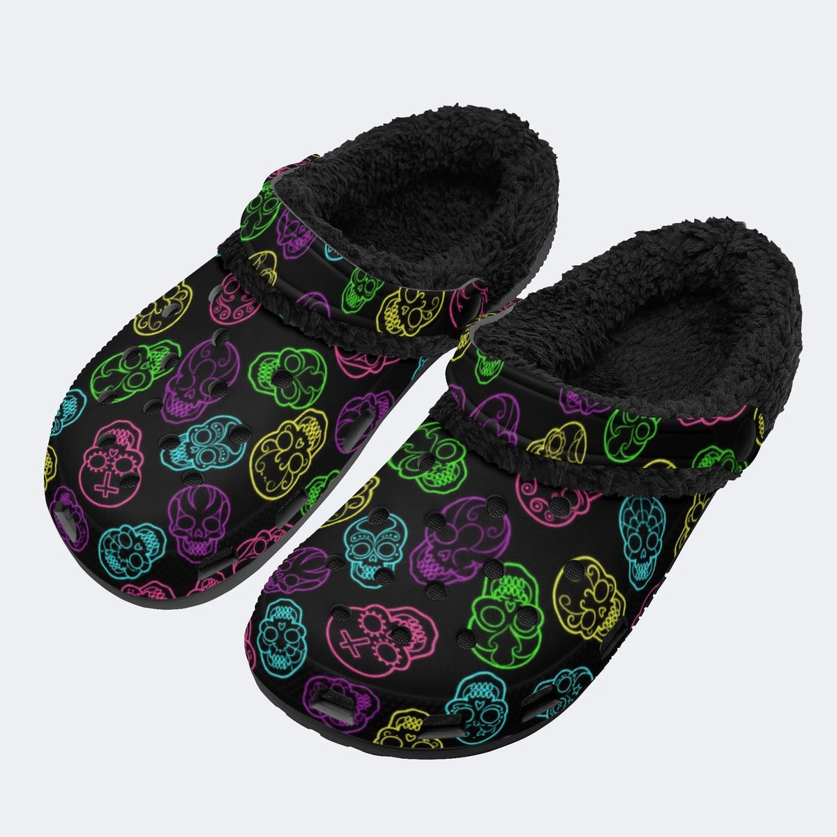 Neon Sugar Skulls - Fur Lined Slippers/Sandals