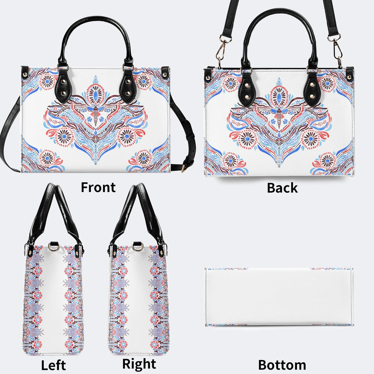 Classic Watercolor Moth Print - Leather Handbag