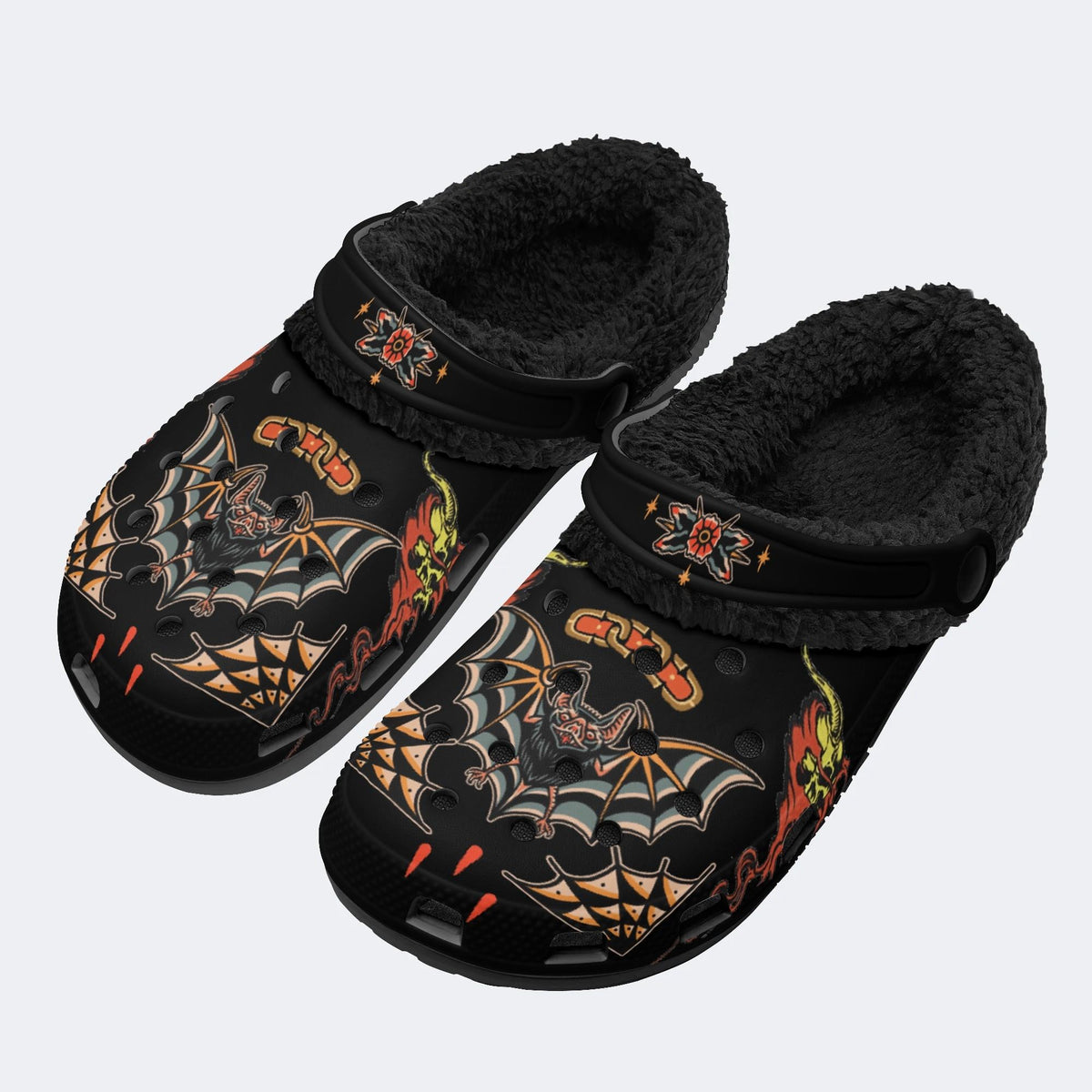 Traditional Bats Print - Fur Lined Slippers/Sandals