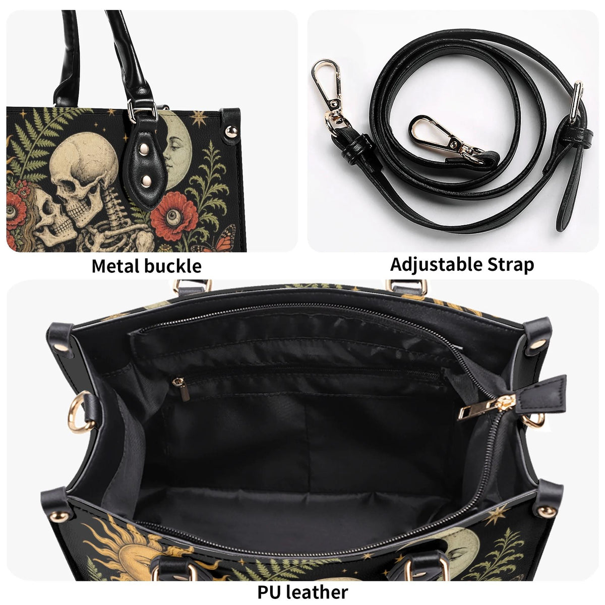 Mushroom Skeleton Lovers Print Handbag Factory Direct Sales