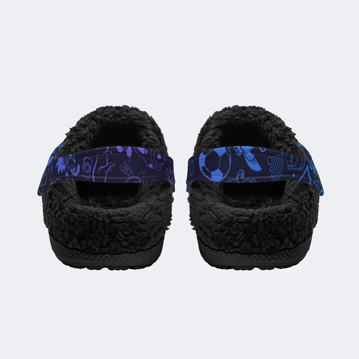Playful Blue Icon Print - Fur Lined Slippers/Sandals