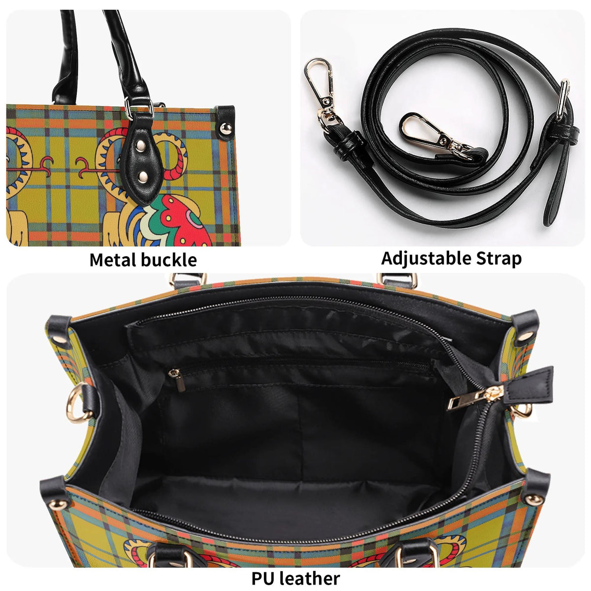 Retro Check Tiger - Leather Handbag