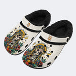 Gothic Santa Muerte Skull Rose - Fur Lined Slippers/Sandals