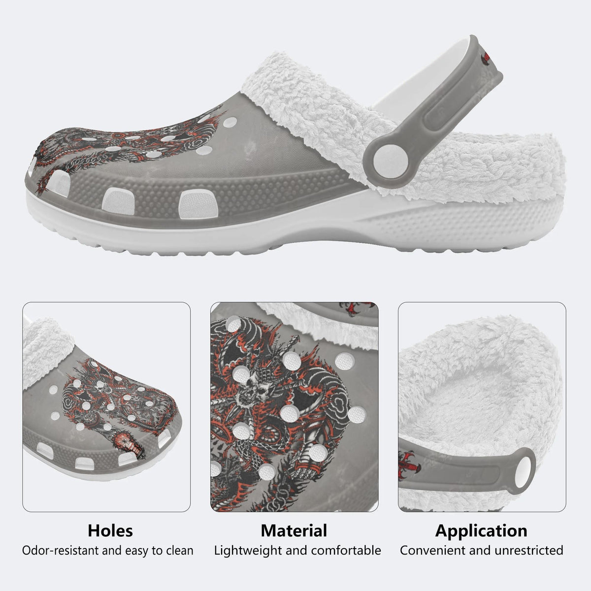 Metal Mecha Print - Fur Lined Slippers/Sandals