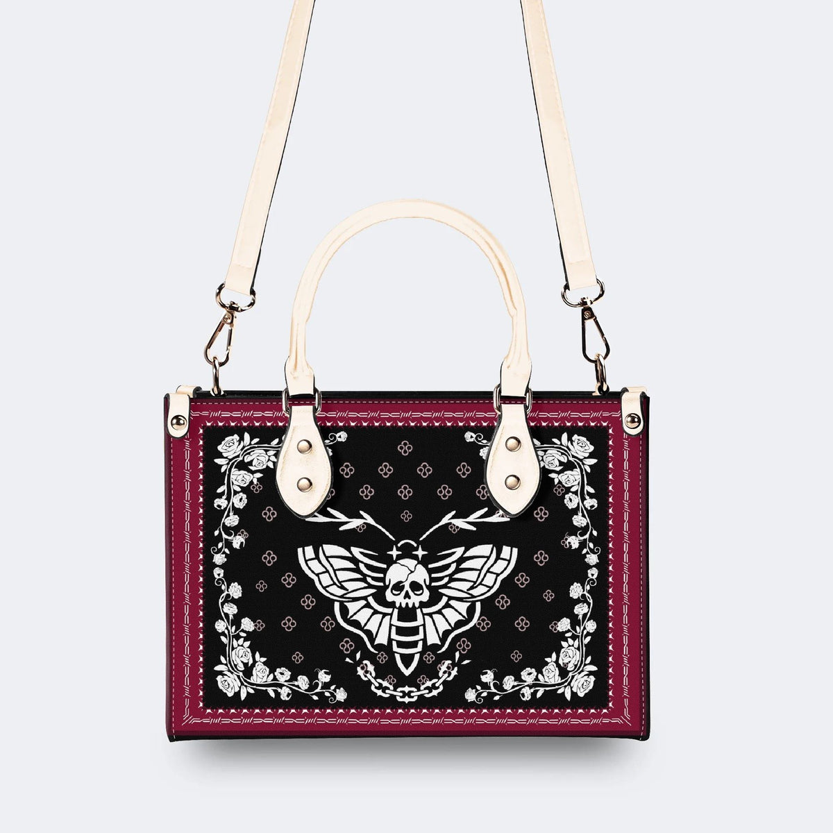 White Death Moth Print - Leather Handbag