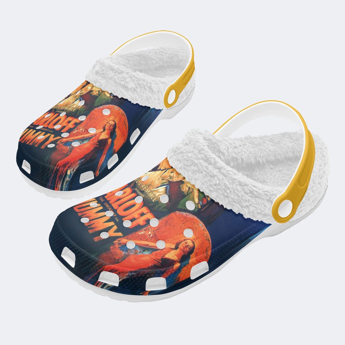 Retro Mummy Print - Fur Lined Slippers