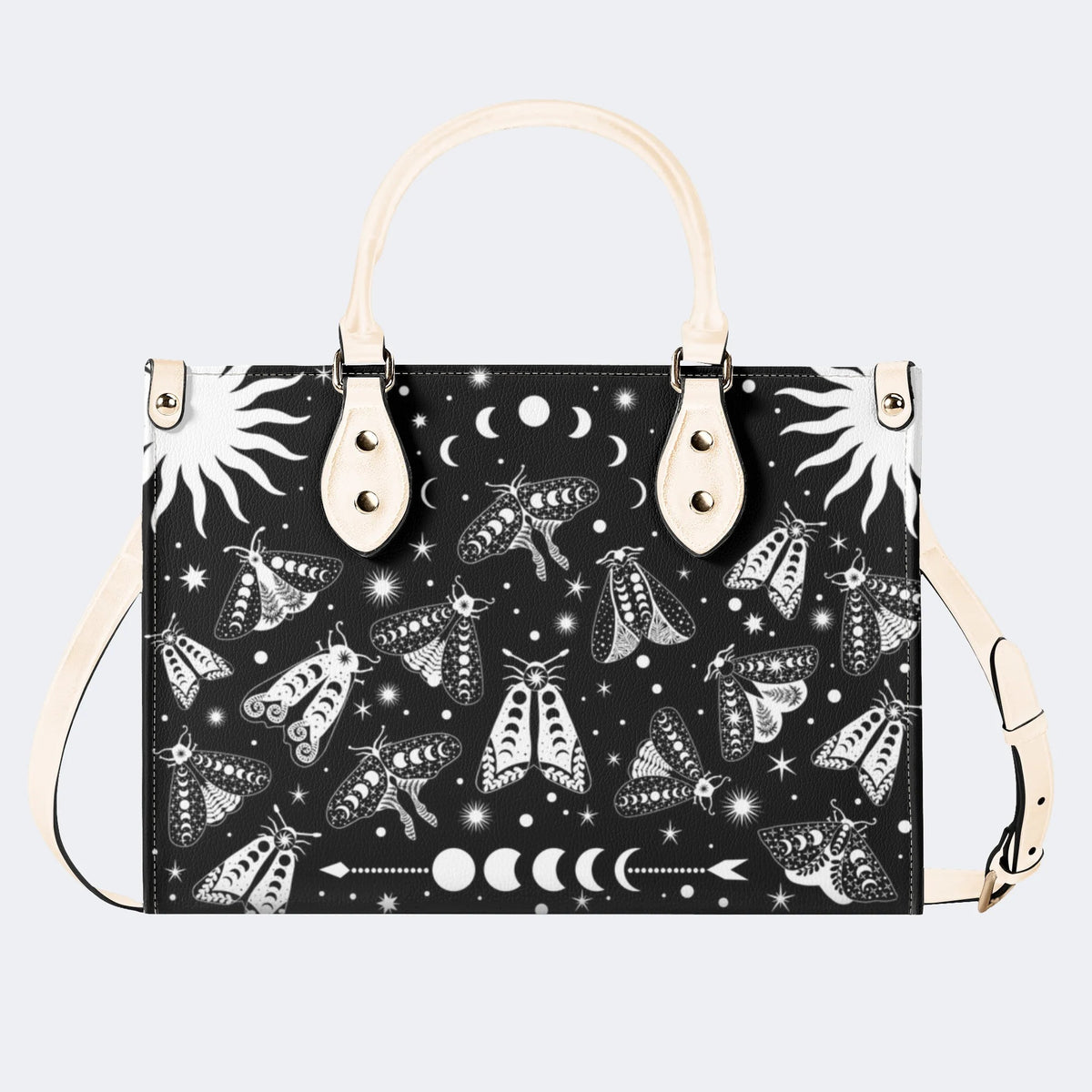 Vintage Dark Moth Print - Leather Handbag