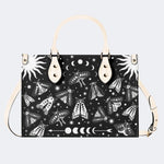 Vintage Dark Moth Print - Leather Handbag