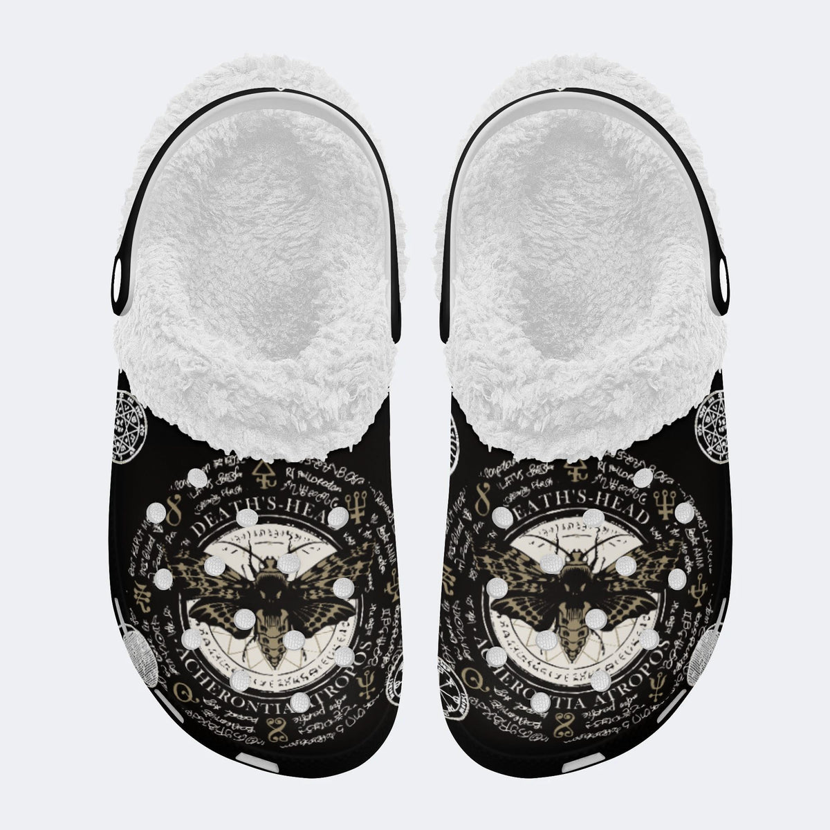 Mystical Moth Print - Fur Lined Slippers/Sandals