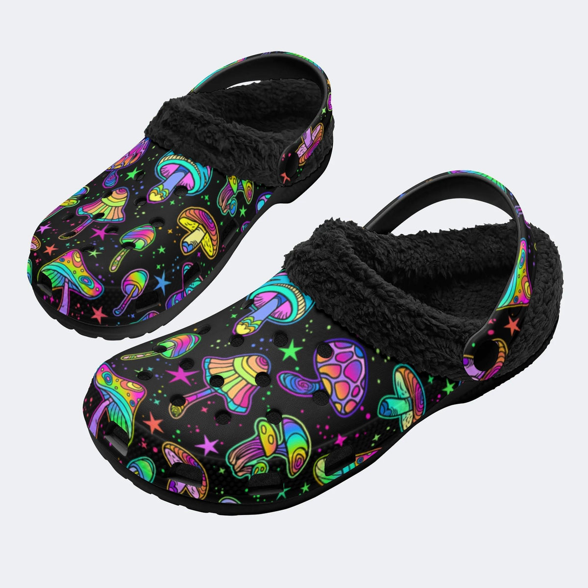 Magic Mushrooms Print- Fur Lined Slippers/Sandals