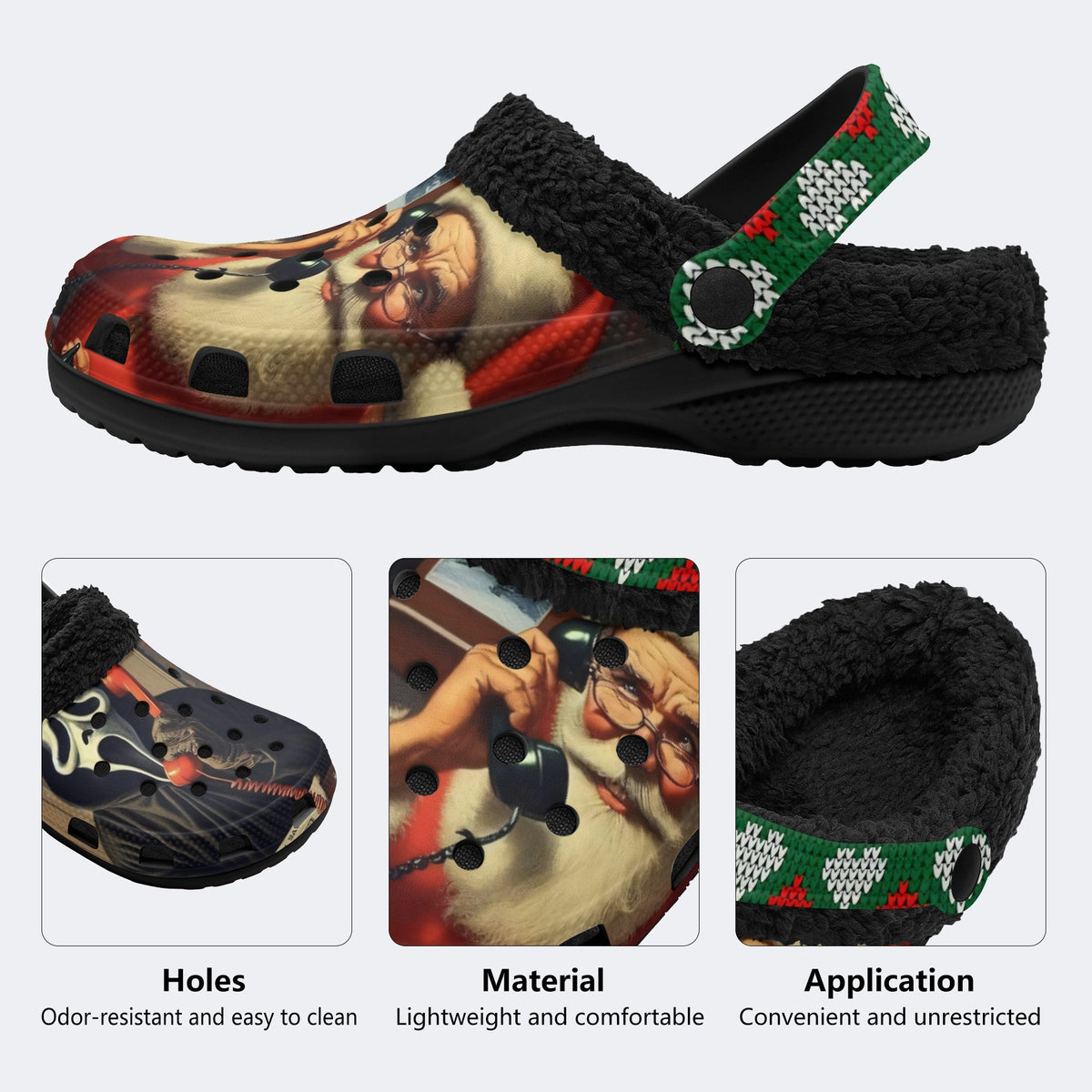 Santa Claus Ghostface Print - Fur Lined Slippers/Sandals