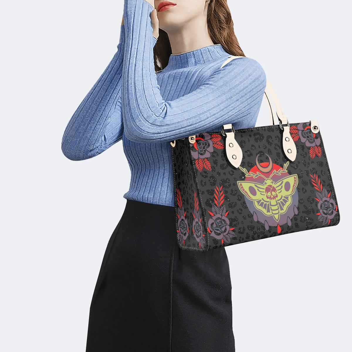 Classic Death Moth Print - Leather Handbag