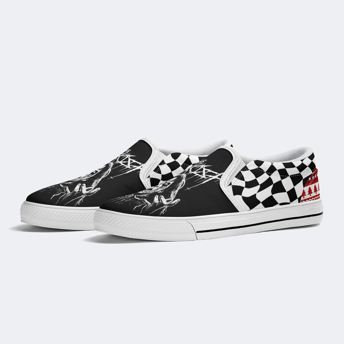 Unisex Black Metal Pinhead Print - Slip On Shoes