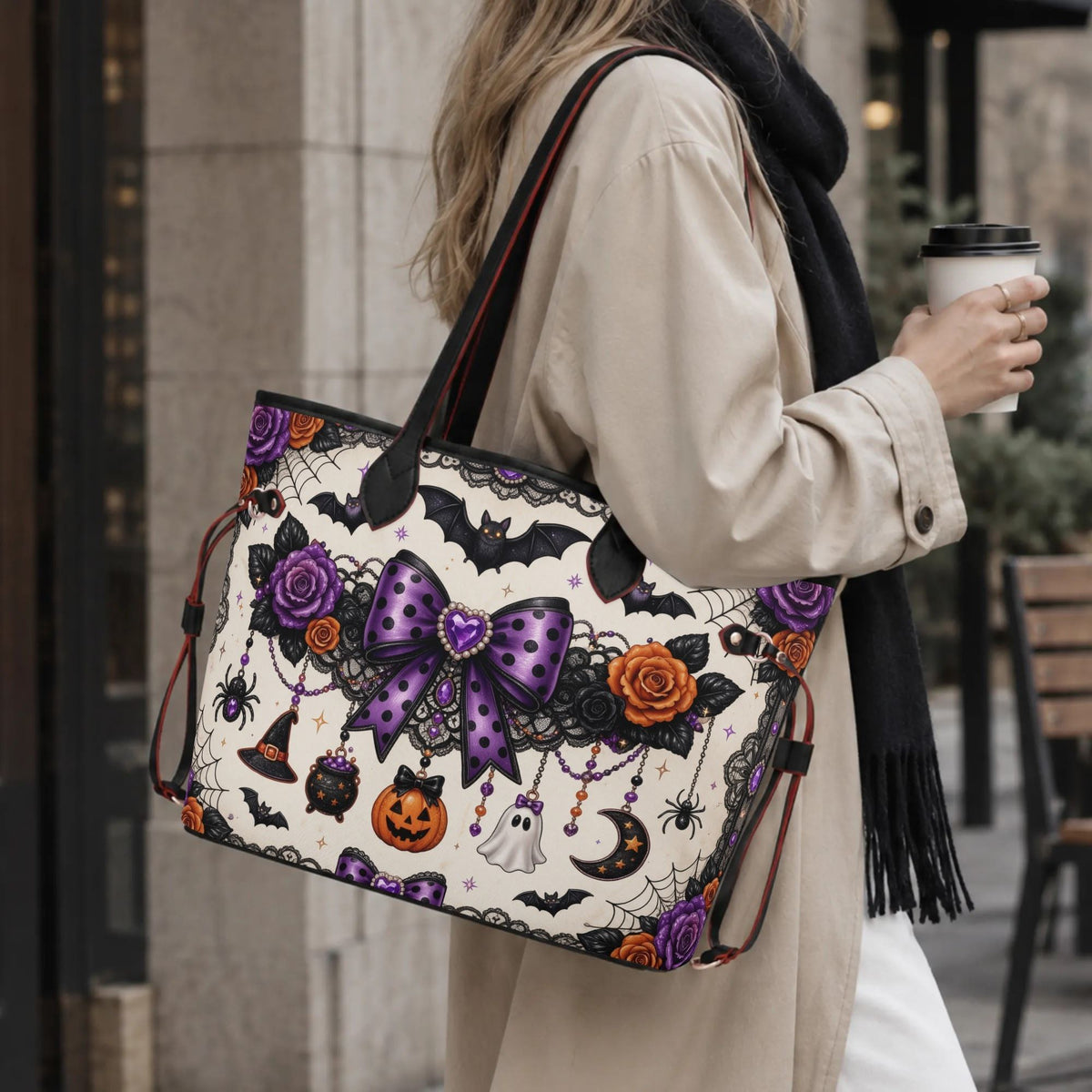 Halloween Bat Rose - Large capacity handbag