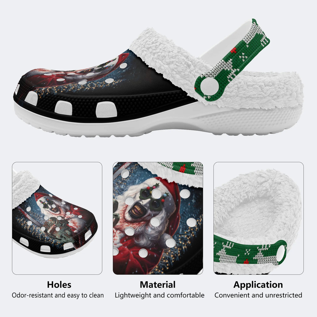 Horror Santa Claus Ghostface Print - Fur Lined Slippers/Sandals