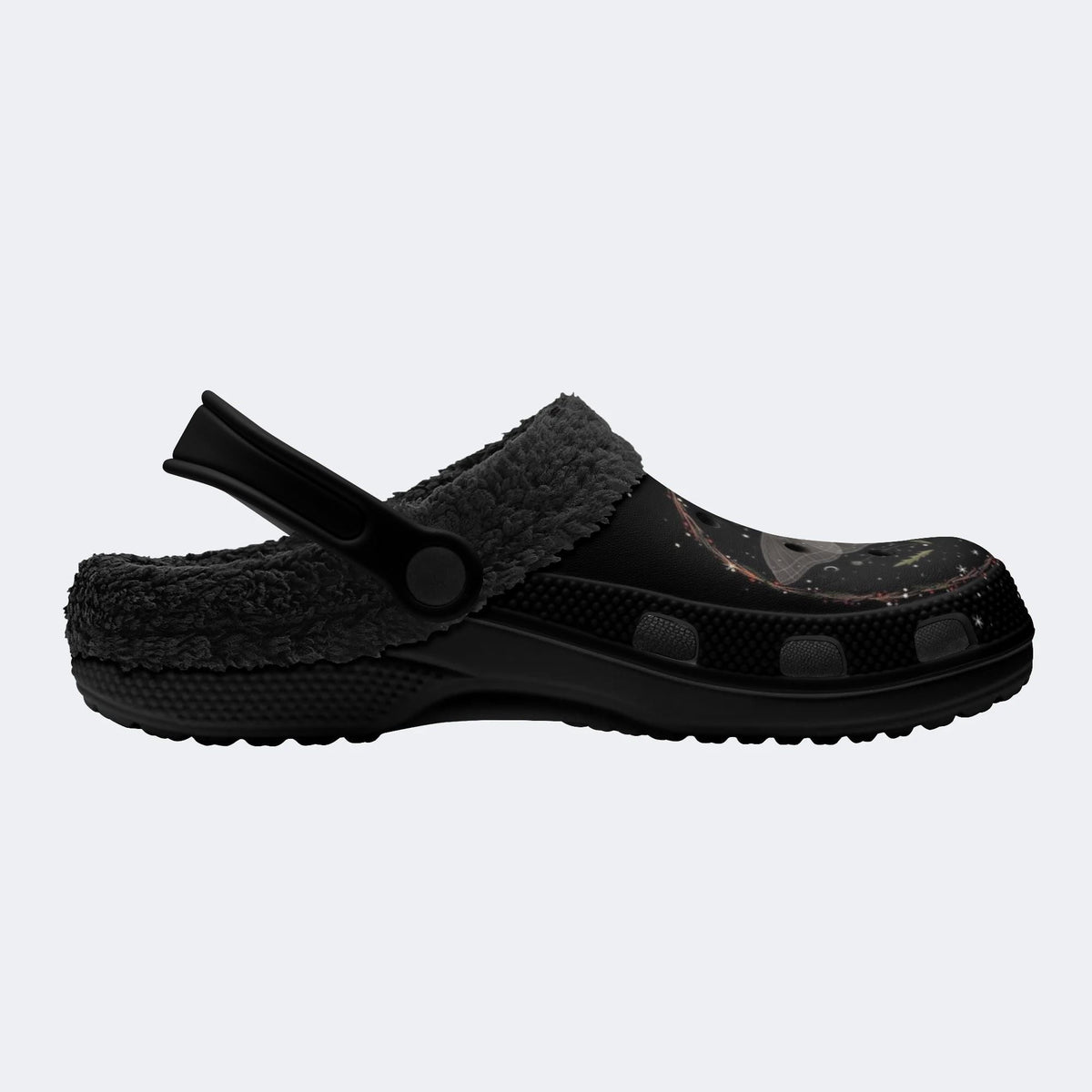 Gothic Death Moth Crescent Moon Star Wreath - Fur Lined Slippers/Sandals