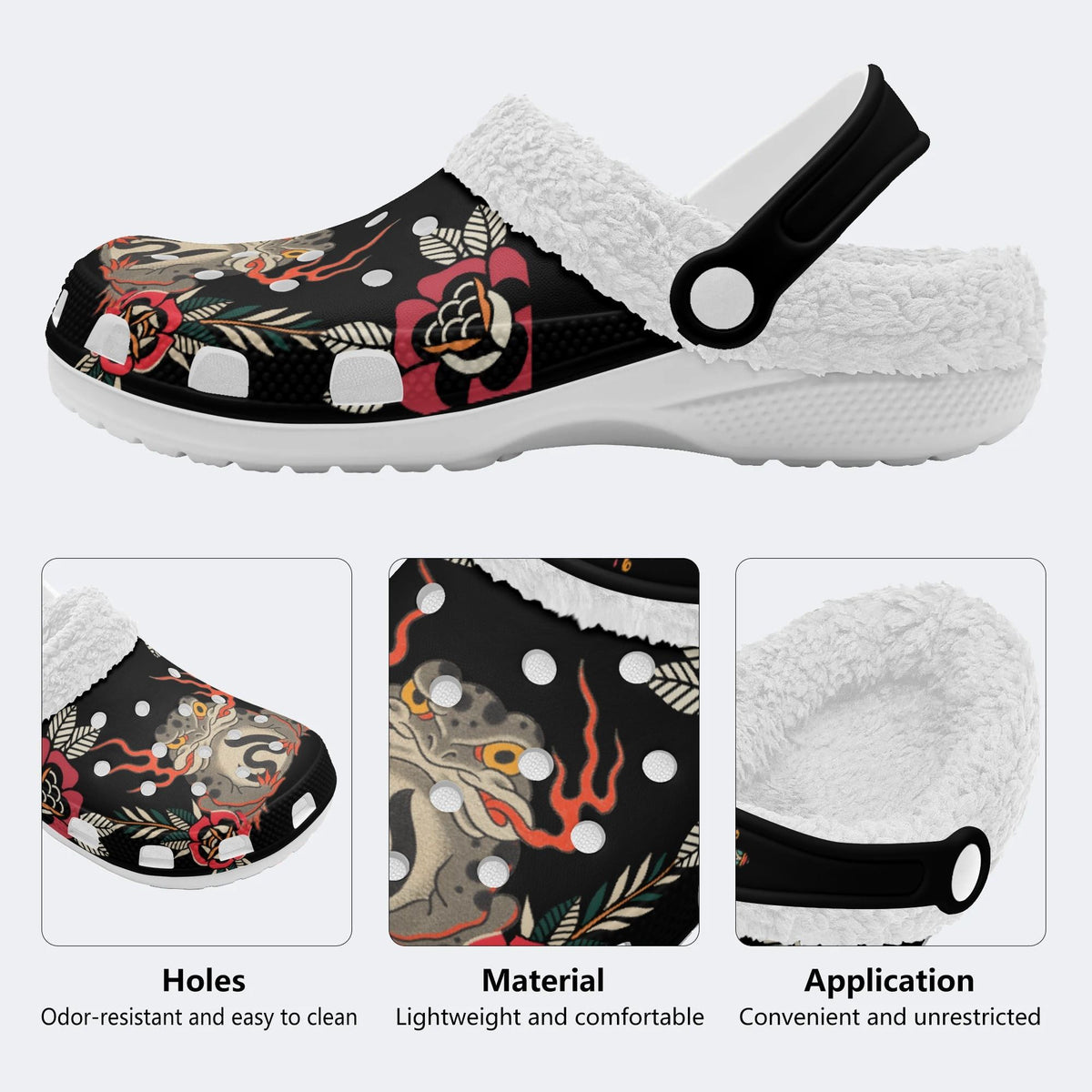 Japanese Style Frog Print - Fur Lined Slippers/Sandals