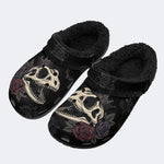 Gothic Crown Dinosaur Skull Rose Bat‑Fur Lined Slippers/Sandals