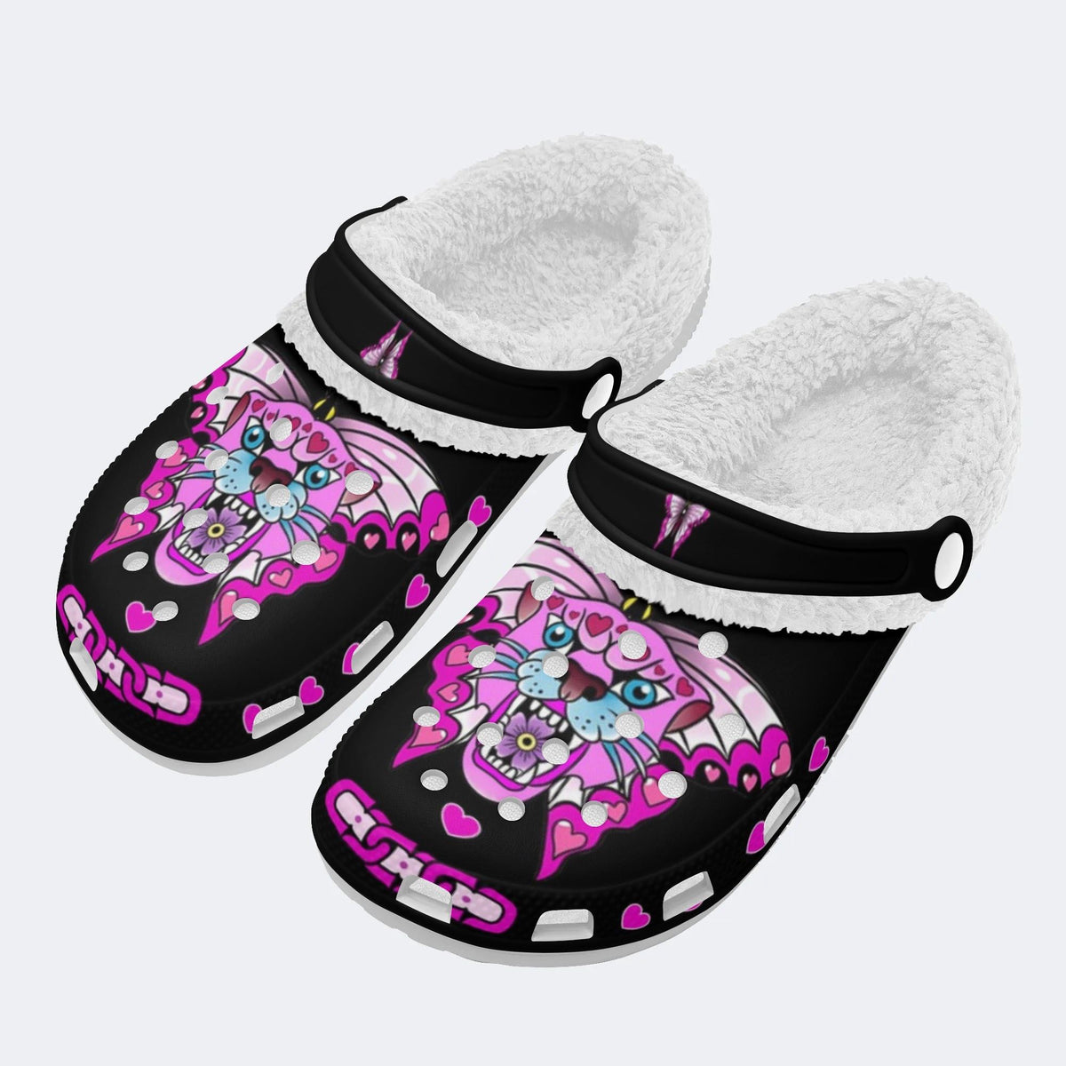 Pink Panther Print - Fur Lined Slippers/Sandals