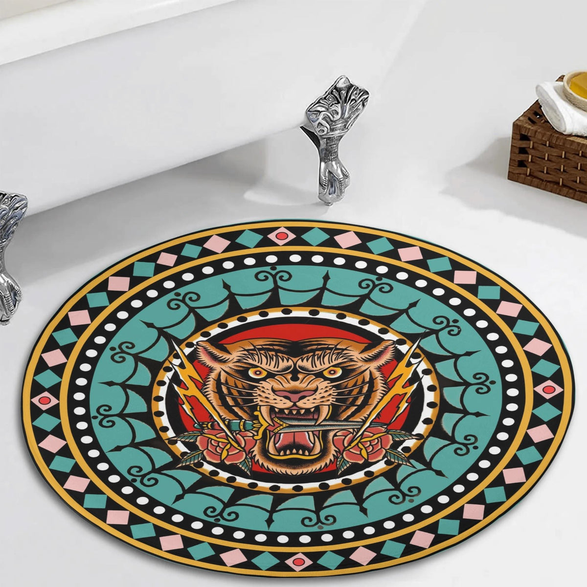 Vintage Tiger And Sword Print - Floor Mat
