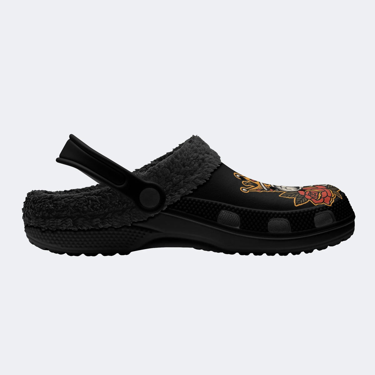 Vintage Crown Skull Flower - Fur Lined Slippers/Sandals
