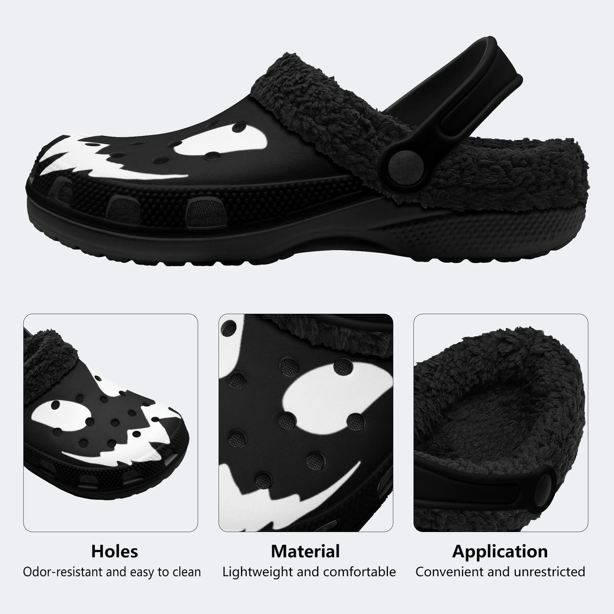 Gothic Ghost Grin - Fur Lined Slippers/Sandals