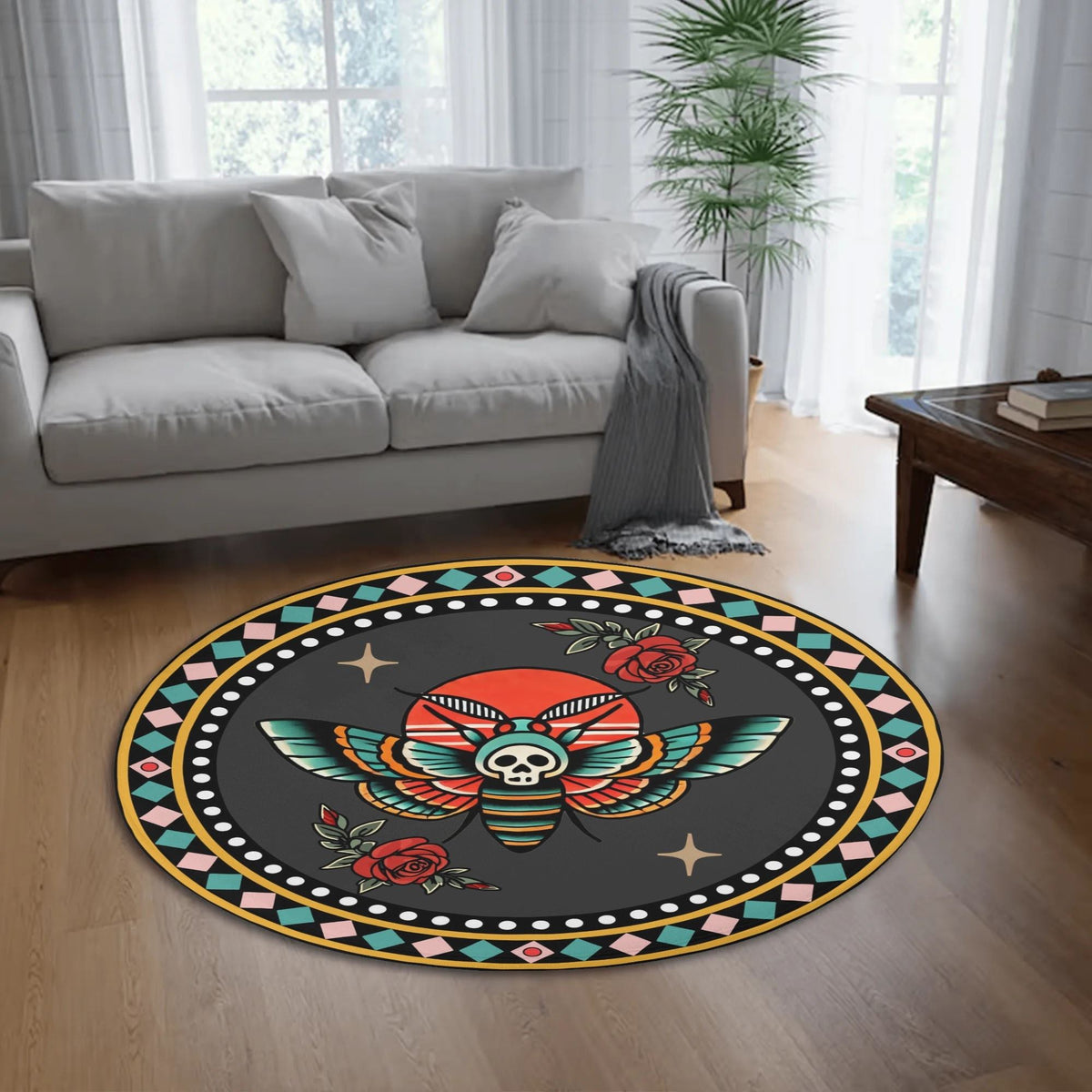 Vintage Rose Death Moth - Floor Mat