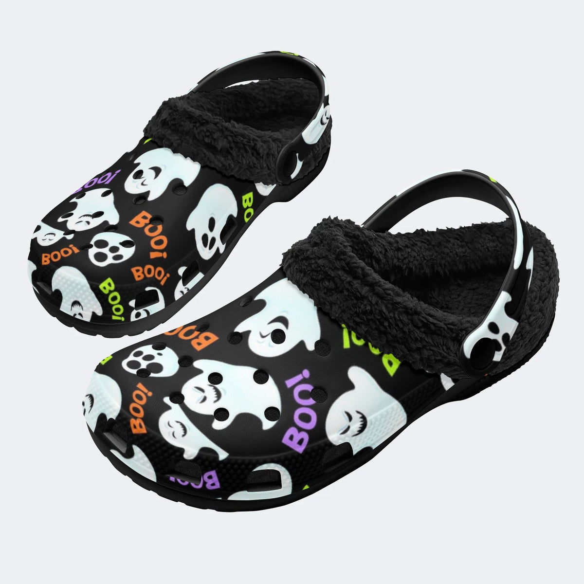 Boo Ghost Skull - Fur Lined Slippers/Sandals
