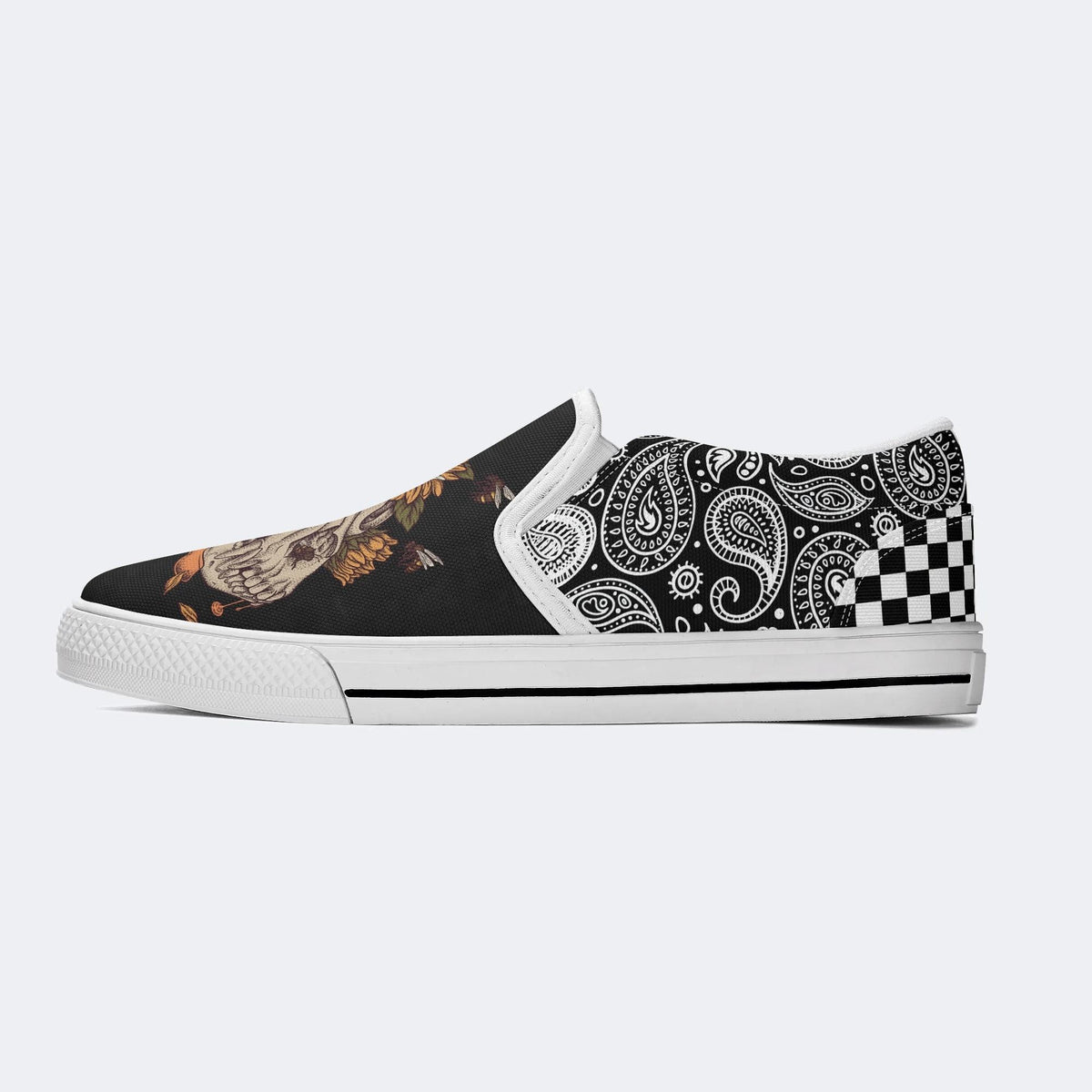 Skull With Sunflowers Art Print - Slip On Shoes