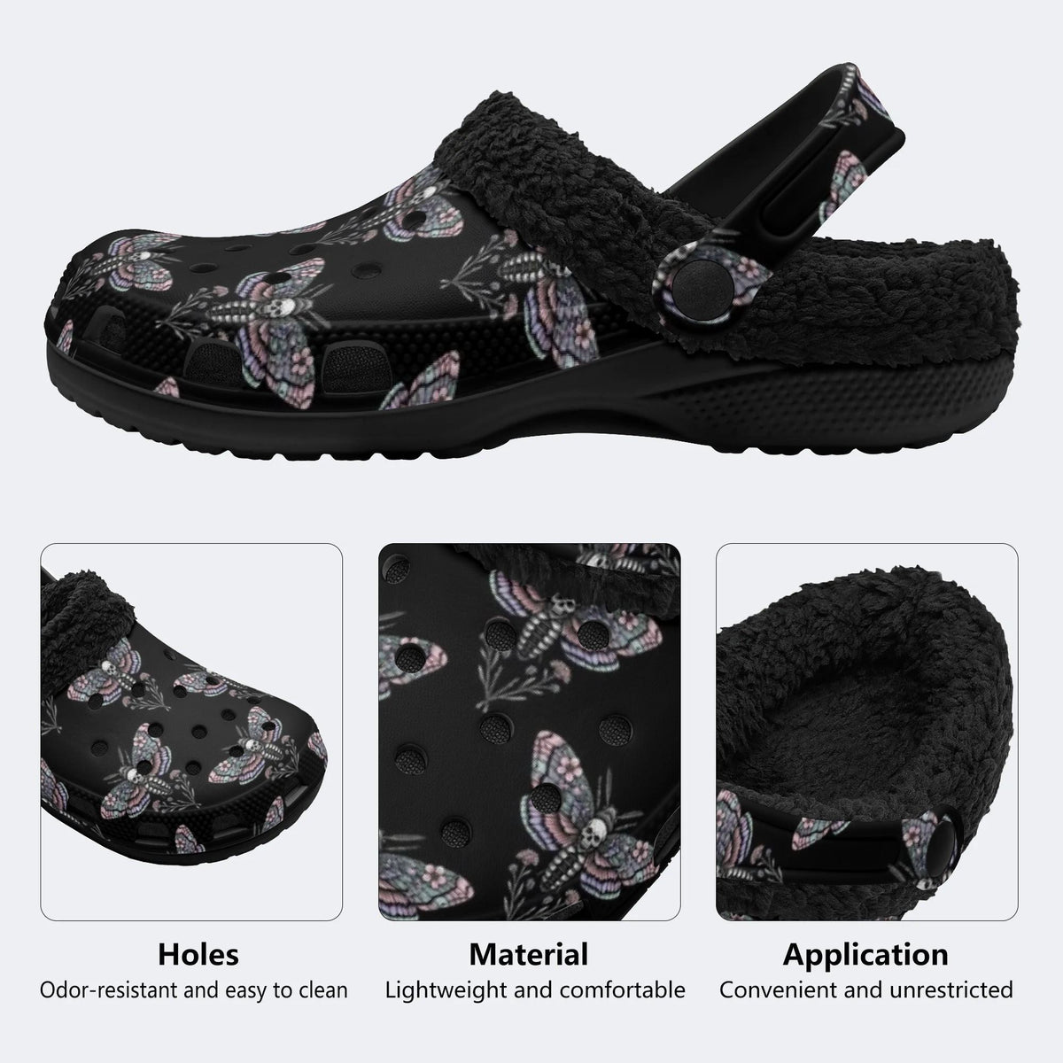 Gothic Skull Moth‑Fur Lined Slippers Sandals