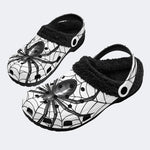 Gothic Black Spider Spiderweb White Base - Fur Lined Slippers/Sandals