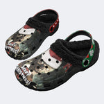 Christmas Skull Print - Fur Lined Slippers/Sandals