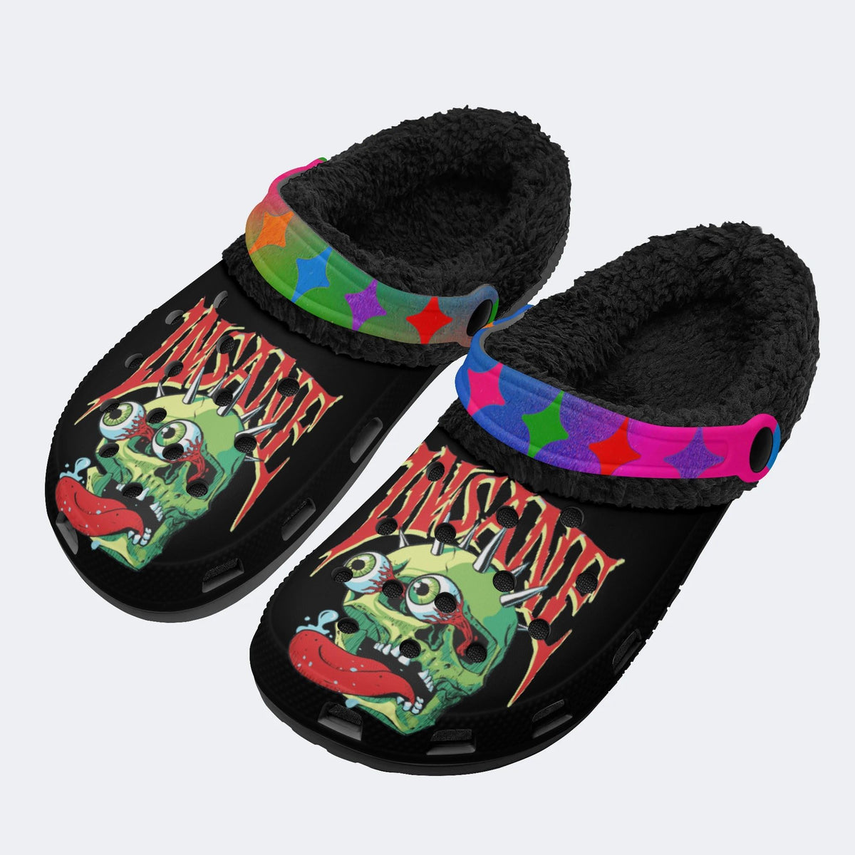 Horror Monster Print - Fur Lined Slippers/Sandals